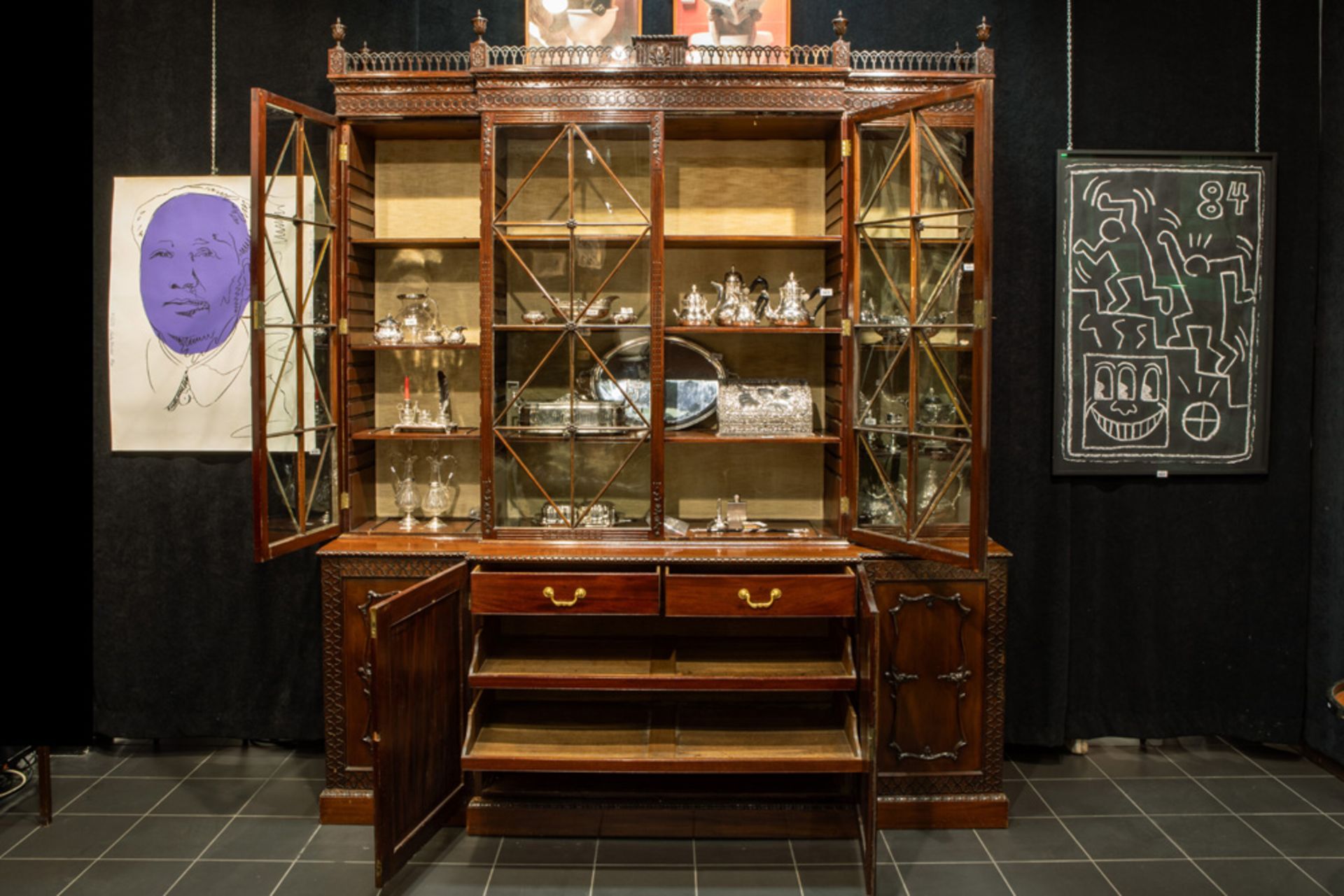 very nice early 19th Cent. English Georgian breakfront library bookcase in mahogany with Regency - Bild 2 aus 4