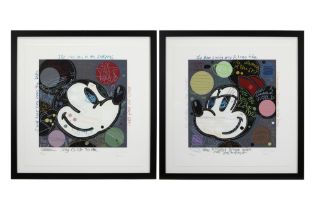 David Spiller plate signed pendant of screenprints with Mickey and Minnie with the monogram of the
