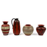 three fifties'/sixties' vases and a pitcher in marked ceramic of which some are signed || Lot (4)