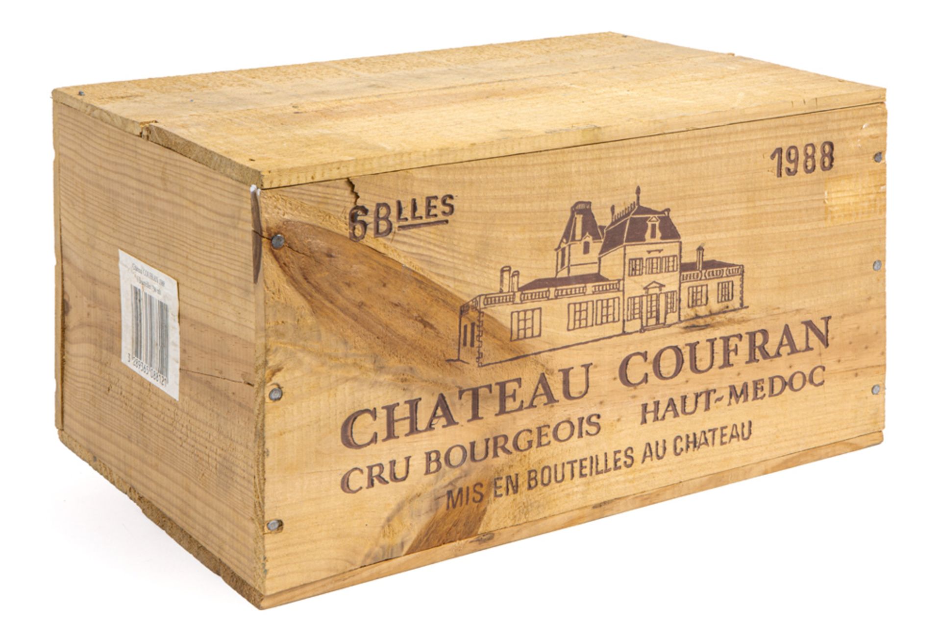 6 bottles of "Château Coufran" dd 1988 in its closed case || 6 flessen "Château Coufran" (Médoc) van