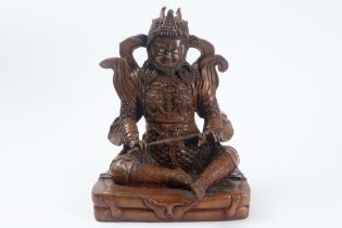 Tibetan "protecting four Heavenly kings" sculpture in copper alloy with brown patina , with its