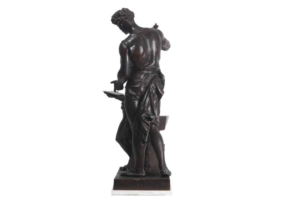 antique French metal sculpture with two figures- titled and signed Henri Dumaige || DUMAIGE HENRI ( - Image 5 of 6