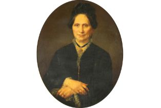 19th Cent. oil on canvas with a portrait of a lady || Negentiende eeuws olieverfschilderij op doek :