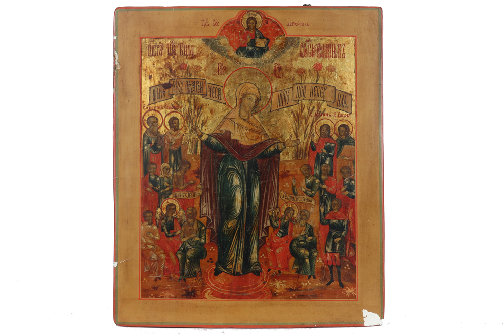 19th Cent. Russian icon || Negentiende eeuwse Russische icoon met Maria en verschillende