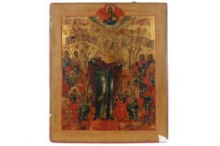 19th Cent. Russian icon || Negentiende eeuwse Russische icoon met Maria en verschillende