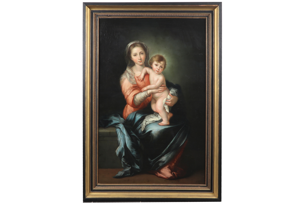 19th Cent. oil on canvas (on canvas) with the depiction of Mary and Child || Negentiende eeuws - Image 2 of 3