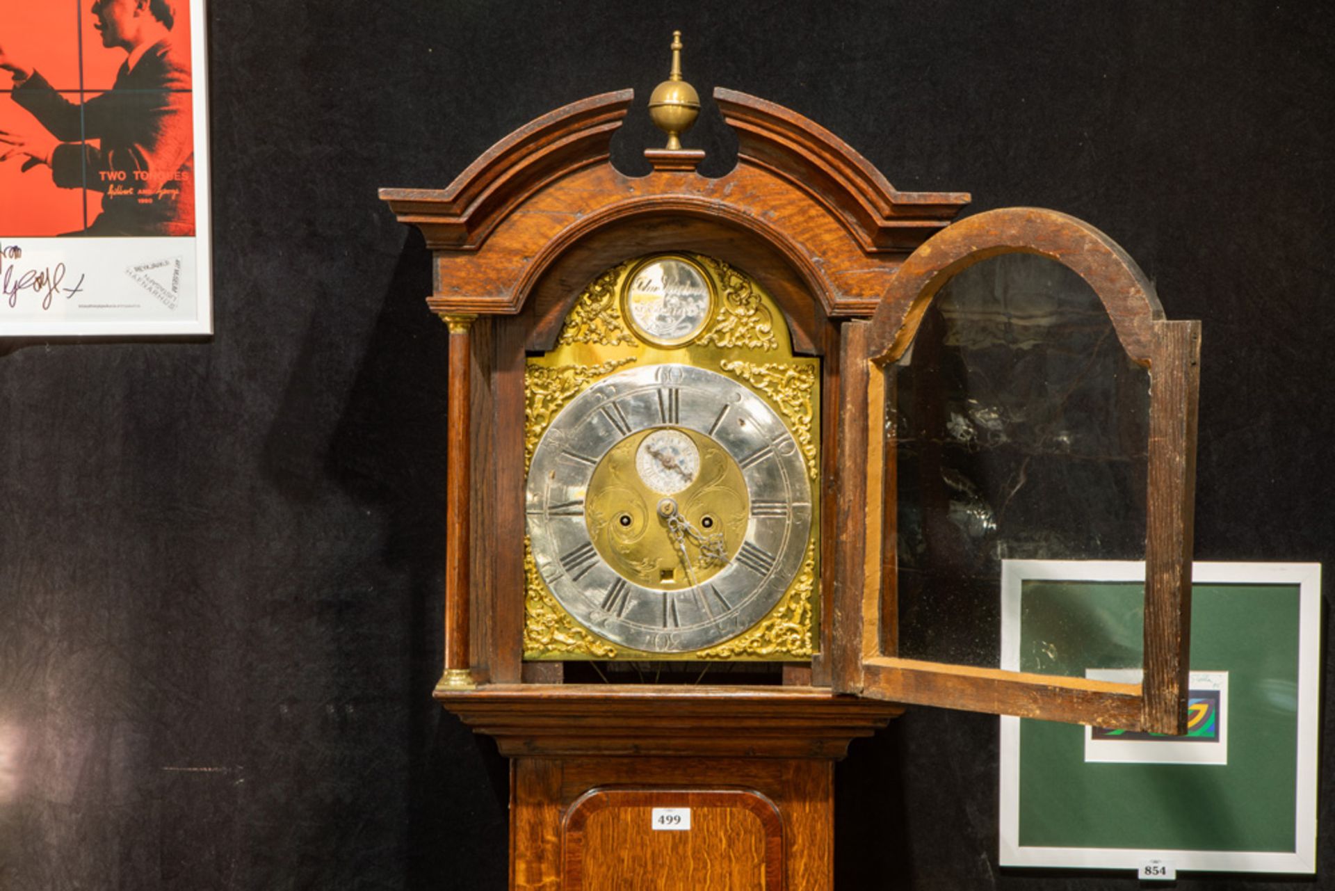 antique English longcase clock with case in oak and mahogany and with a "John ... - Sunderland" - Image 3 of 3
