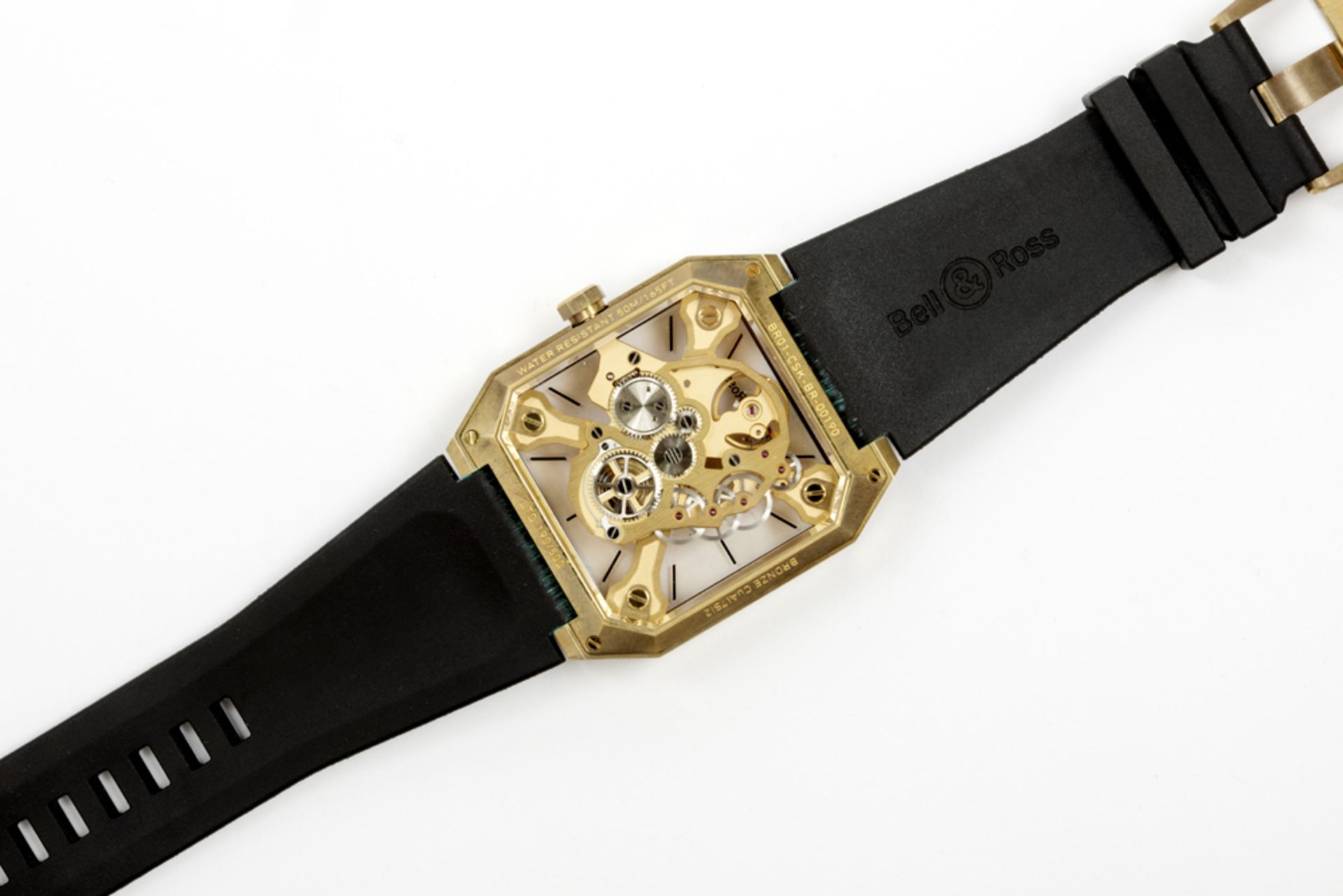 completely original Bell & Ross marked "Cyber Skull BR01" wristwatch in pink gold on bronze and with - Bild 3 aus 6