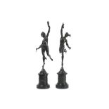 pair of 19th Cent. sculptures in bronze each on a marble base with bas reliefs - signed Jean de