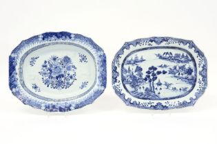 two 18th Cent. Chinese porcelain serving dishes with a blue-white decor || Lot van twee achttiende