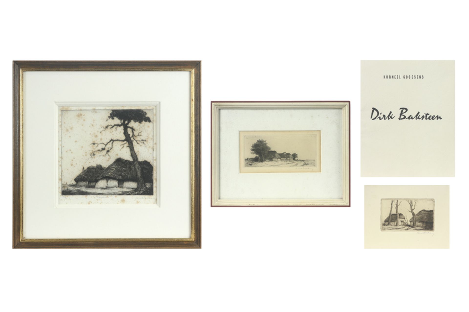 three Dirk Baksteen signed etchings and a "Dirk Baksteen" booklet by Korneel Goossens || BAKSTEEN