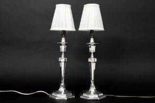 pair of English Art Deco candlesticks in Brook & Son signed and marked silver, made into lamps ||