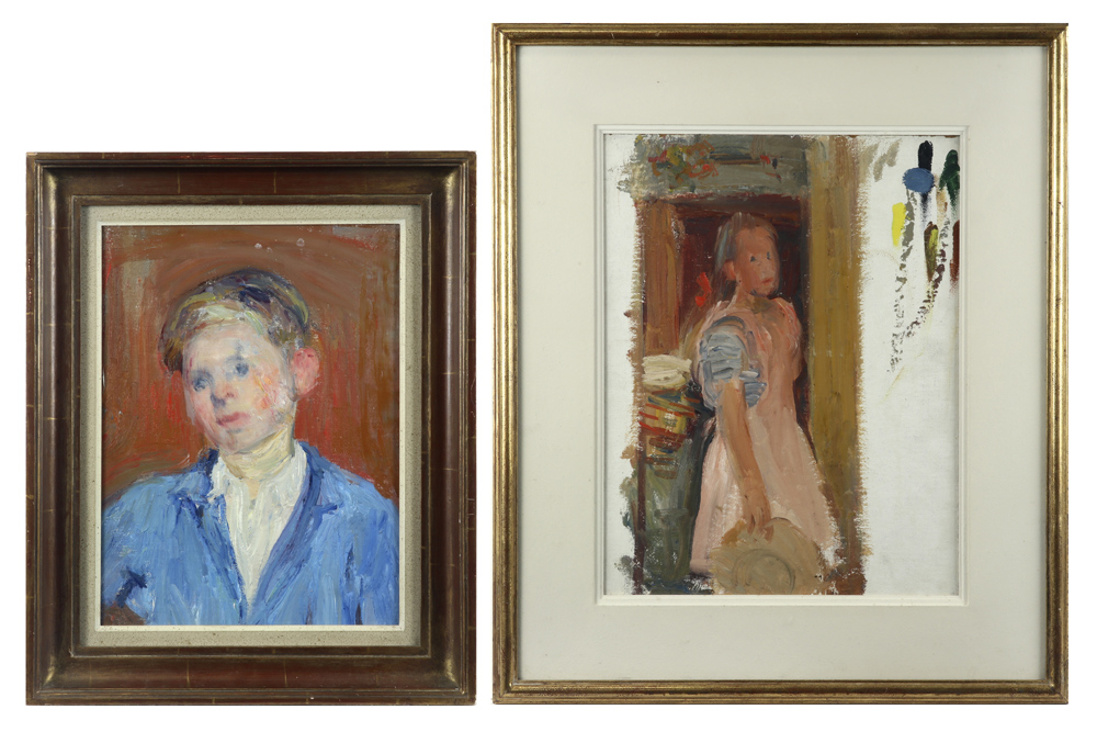 two 20th Cent. Belgian paintings : an oil on canvas and an oil on panel each with atelier stamp