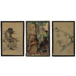 three French illegibly signed works in mixed media - dated 'Paris 1933' || Drie onleesbaar