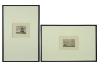 two early 20th Cent. Belgian etchings by Eugène Van Mieghem - with his name stamp || VAN MIEGHEM