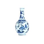 antique Chinese, presumably Kang Xi period vase in porcelain with a blue-white animated landscape