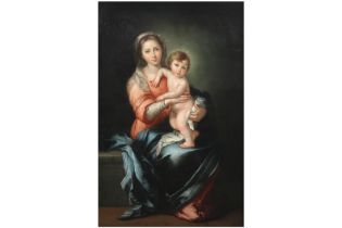19th Cent. oil on canvas (on canvas) with the depiction of Mary and Child || Negentiende eeuws
