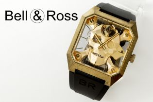 completely original Bell & Ross marked "Cyber Skull BR01" wristwatch in pink gold on bronze and with