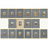 series of sixteen 19th Cent. publicity miniatures with gouache || Reeks van 16 originele negentiende