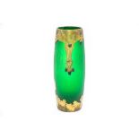 French St-Denis marked Art Nouveau vase in frosted green crystal with a gilded vegetal decor || ST-