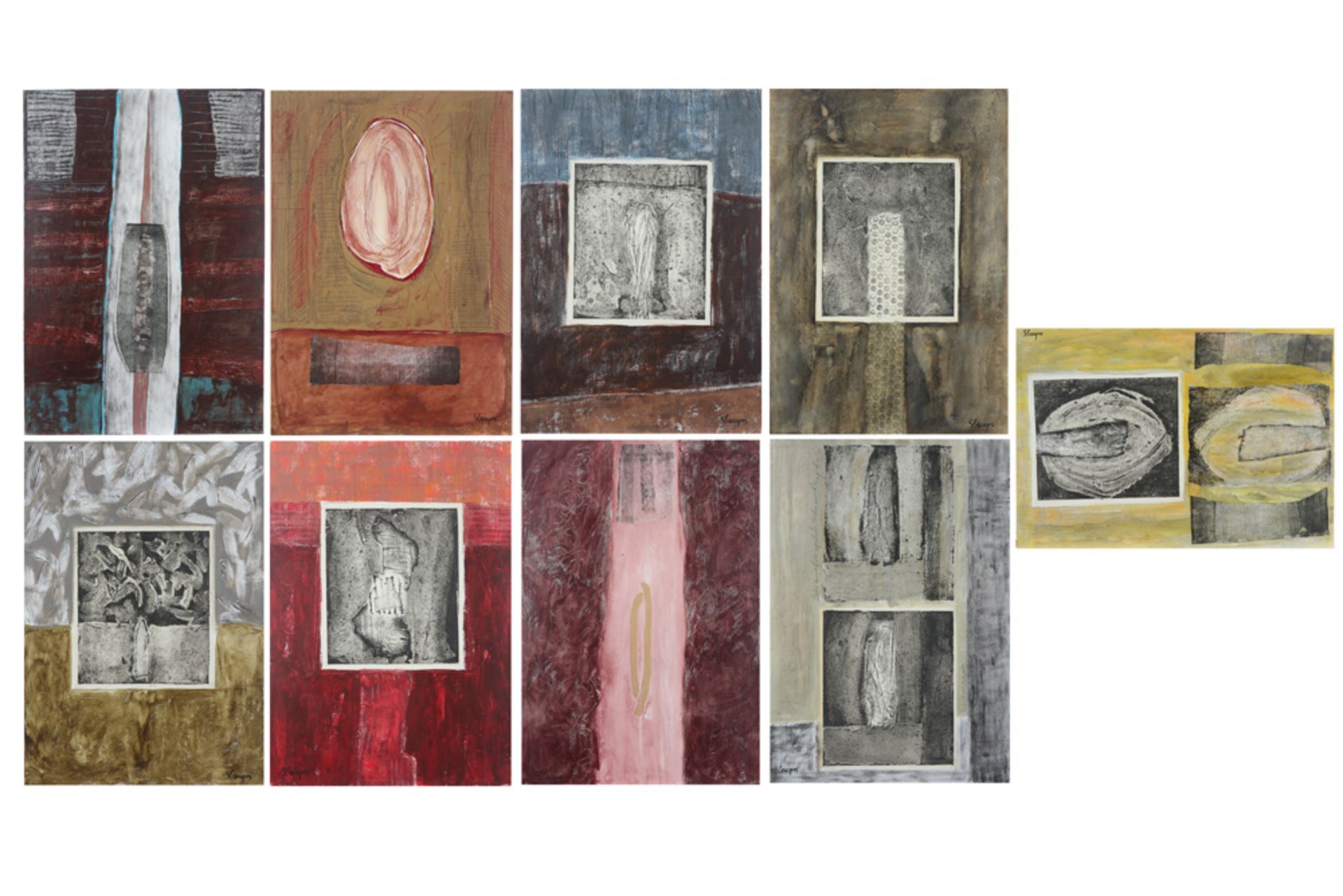 "Erotic Excaltation" series dd 1999 with nine mixed media on board - each signed Sandra Campos and