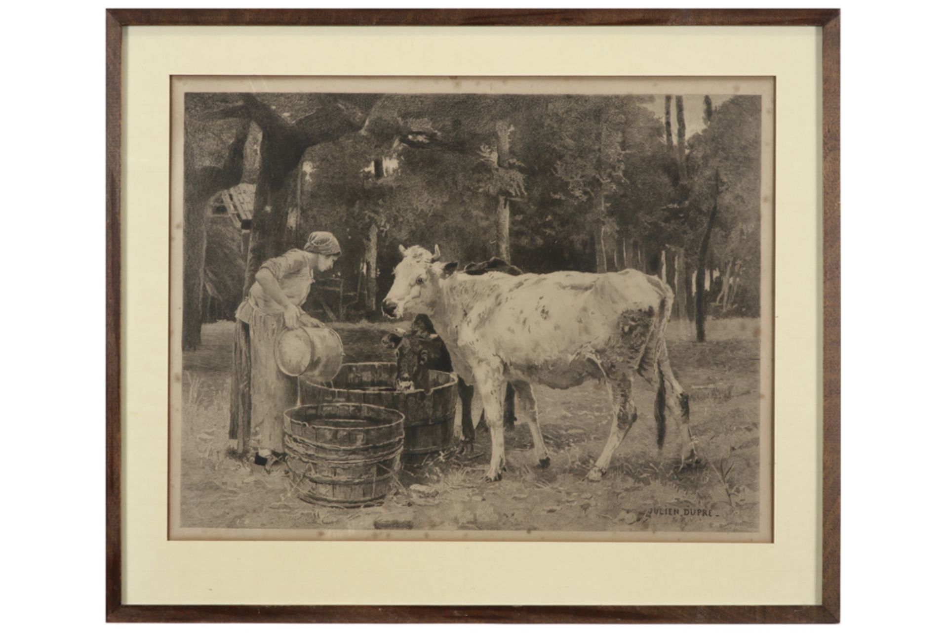 various lot with a bronze sculpture after Isidore Bonheur & two prints by J. Dupré || Lot van een - Bild 2 aus 8