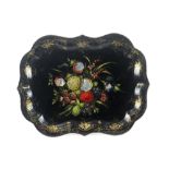 19th Cent. Napoleon III period tray in polychromed metal with mother of pearl || Negentiende eeuws
