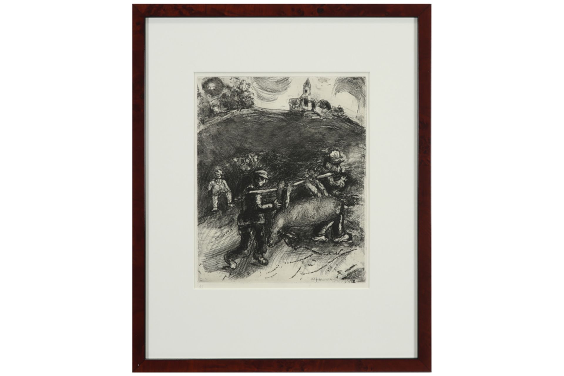 rare Marc Chagall etching (n°35 of 200) from the suite "Fables de Jean de la Fontaine" dd 1952 -