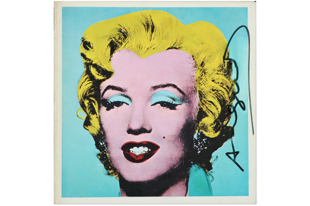 framed Andy Warhol signed catalogue of the 1971 Tate Gallery Exhibition with "Marilyn Monroe" on the