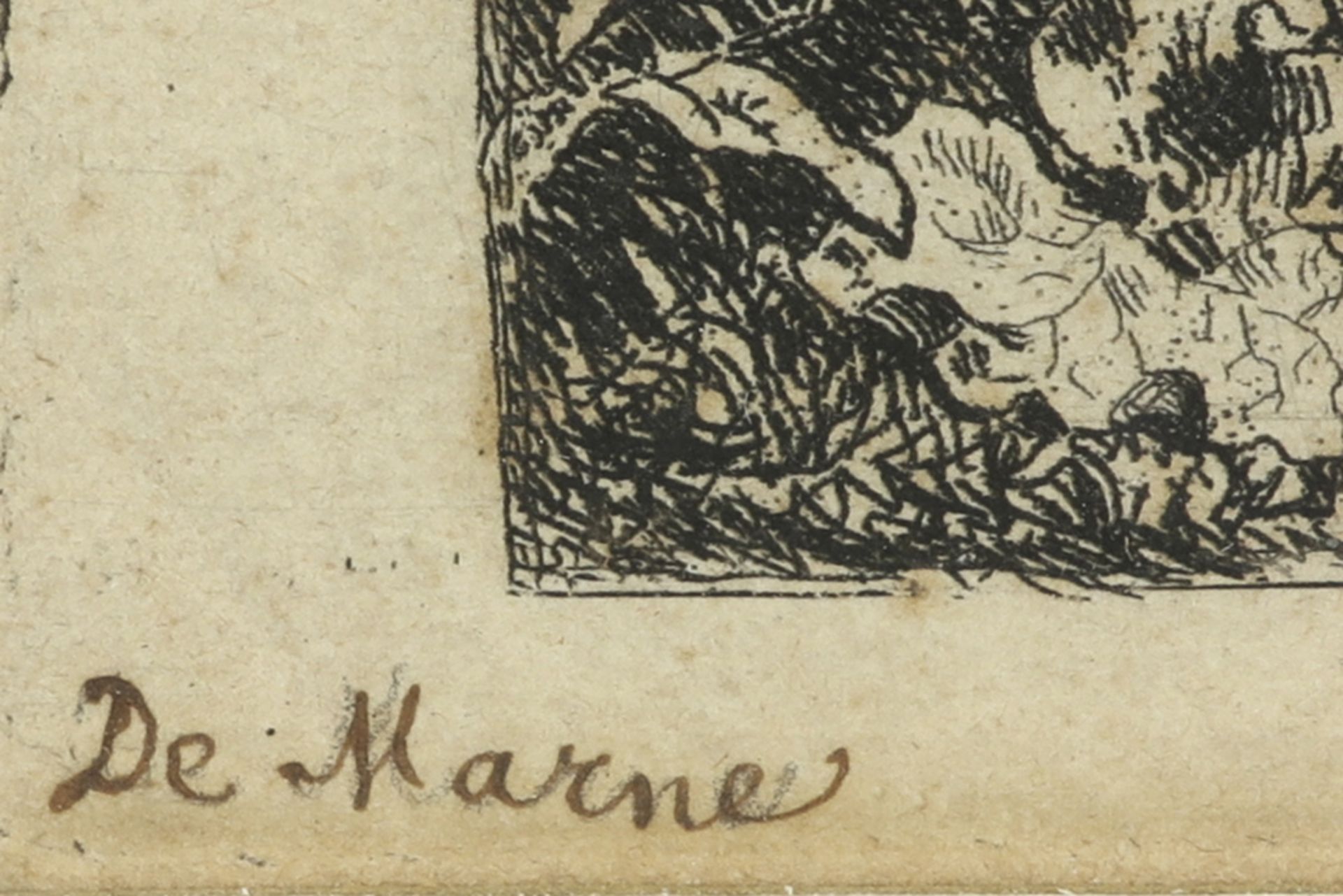 18th Cent. etching - plate signed Demarne || DEMARNE JEAN-LOUIS (1752/54 - 1829) ets : "Meisje met - Image 3 of 3