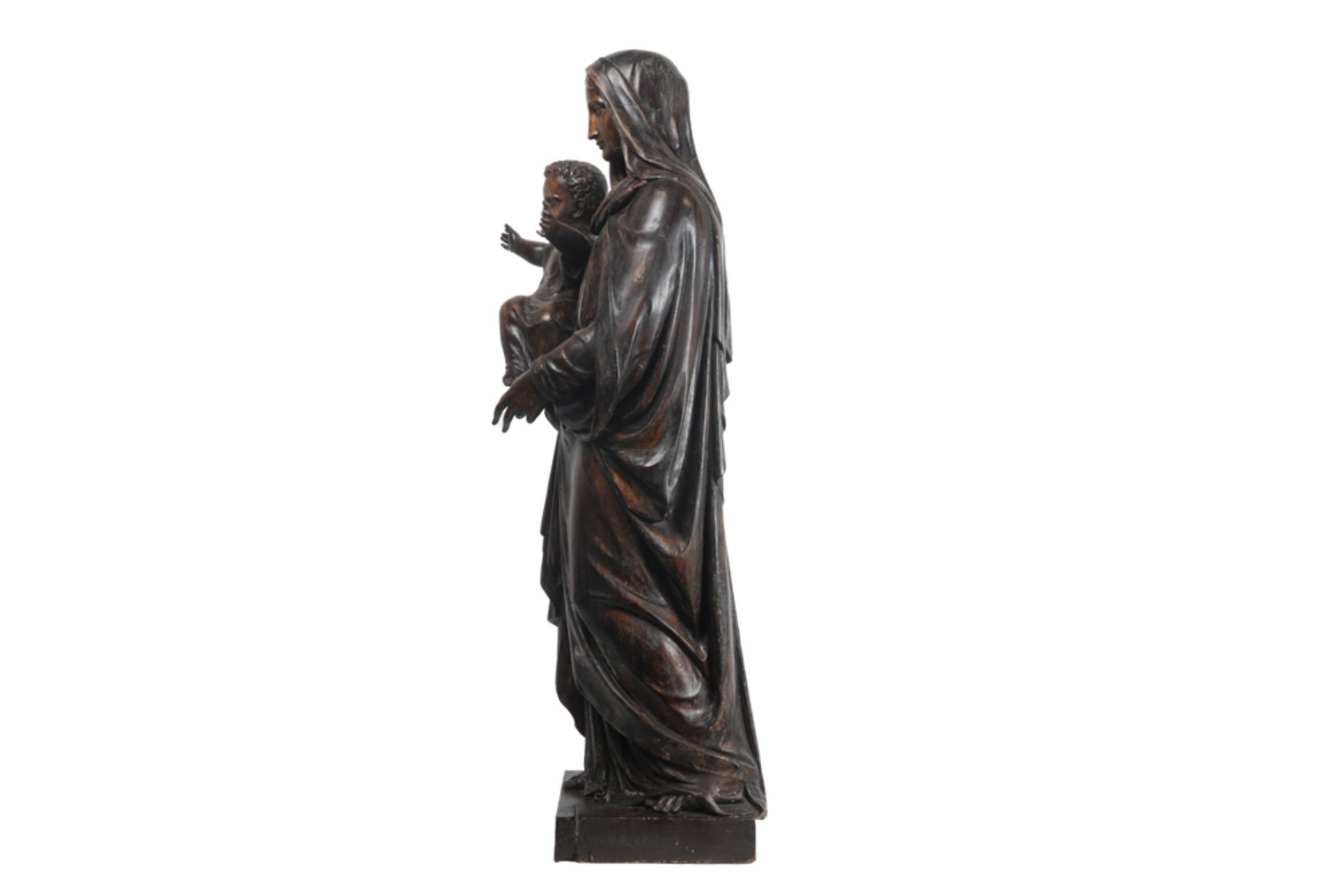 antique quite big "Mary and Child" sculpture in wood || Antieke vrij grote hout sculptuur : "Madonna - Image 4 of 6