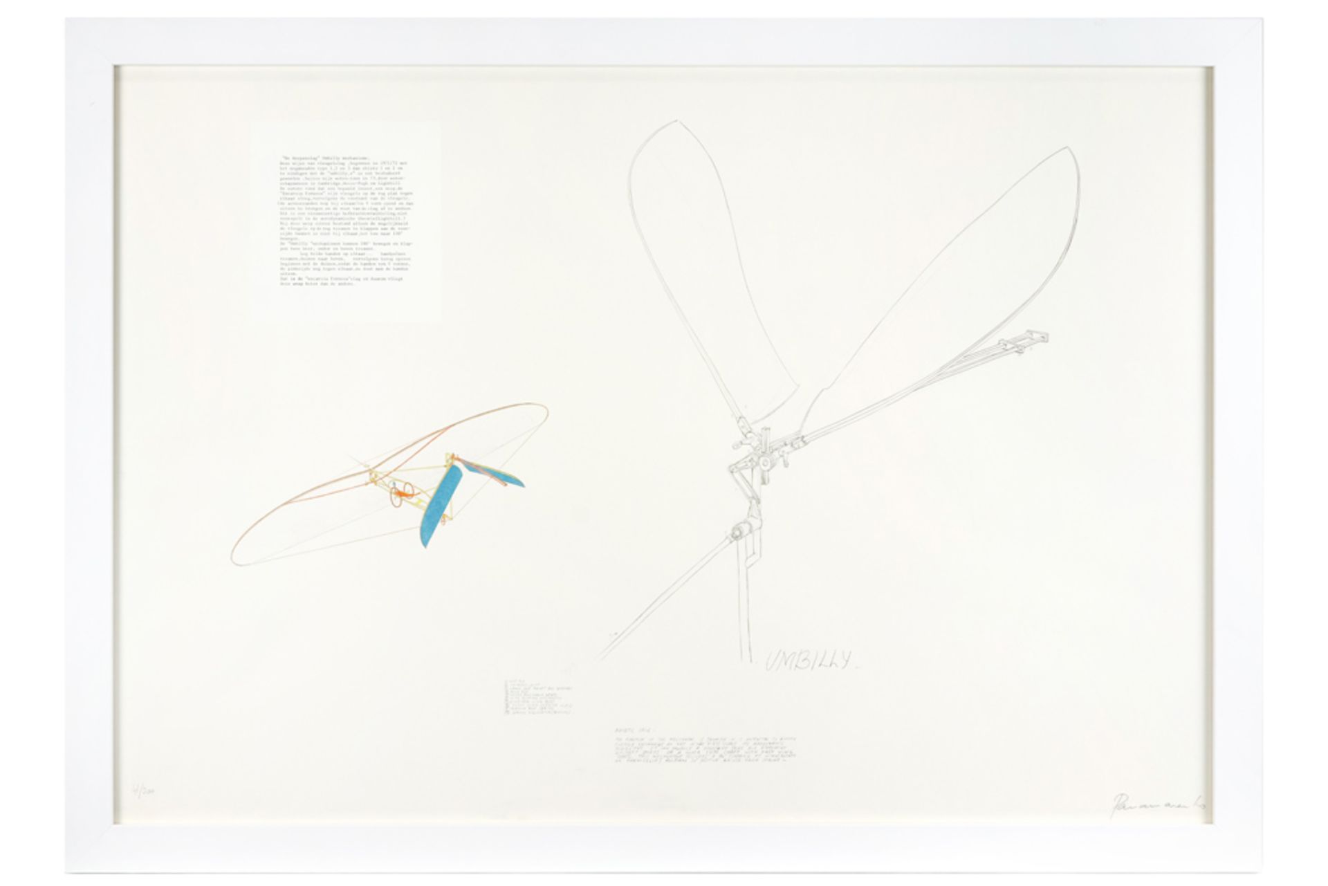 quite large "Umbilly" lithograph (paper on canvas) dd 1976 - signed Panamarenko || PANAMARENKO (PS - Image 3 of 3