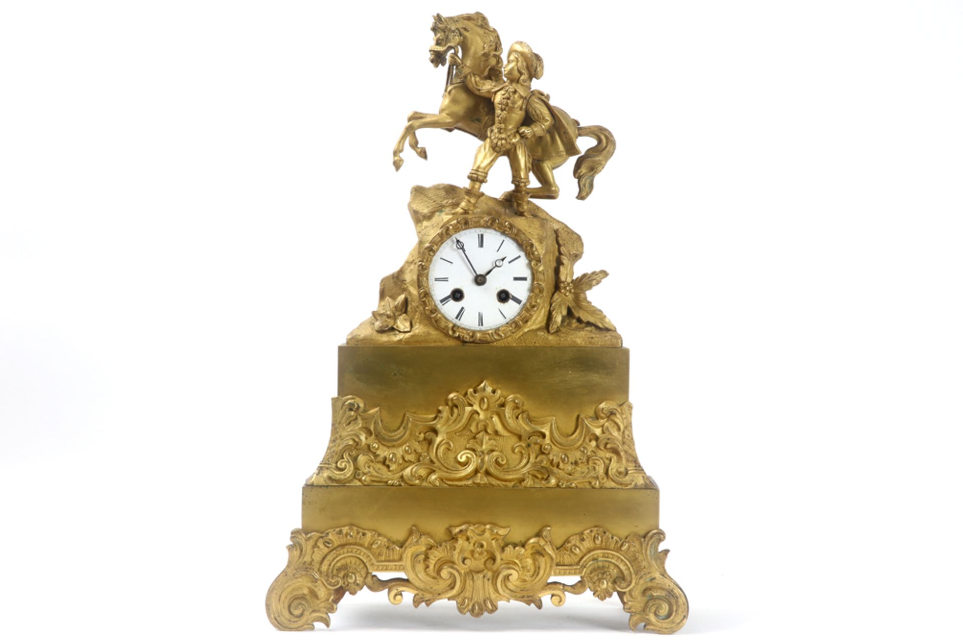 19th Cent. clock with case in gilded bronze and with "Japy frêres" signed work || Negentiende eeuwse
