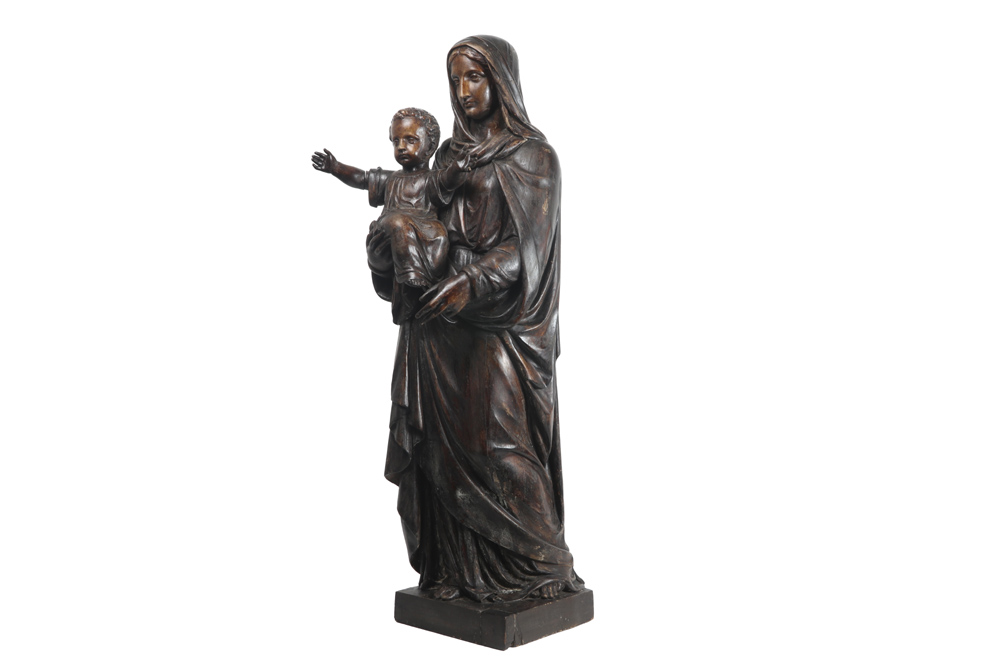 antique quite big "Mary and Child" sculpture in wood || Antieke vrij grote hout sculptuur : "Madonna - Image 5 of 6
