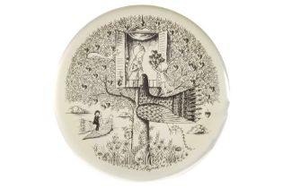Raymond Peynet signed and (19)74 dated "L'Arbre aux coeurs" dish in marked silver - framed || PEYNET