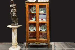 small antique French neoclassical display cabinet in rose-wood with mountings in bronze and a marble