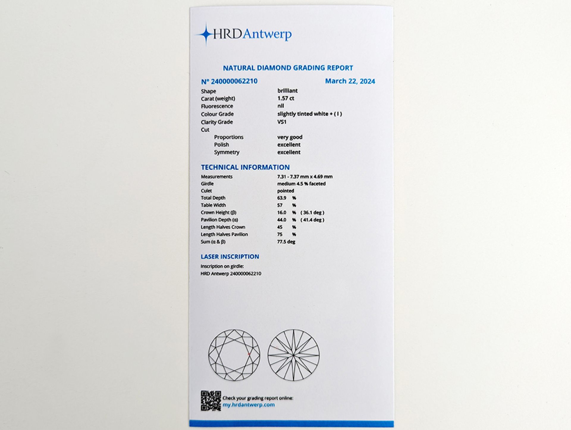 a 1,57 carat quality brilliant cut diamond set in a ring in white gold (18 carat) with circa 075 - Bild 3 aus 3