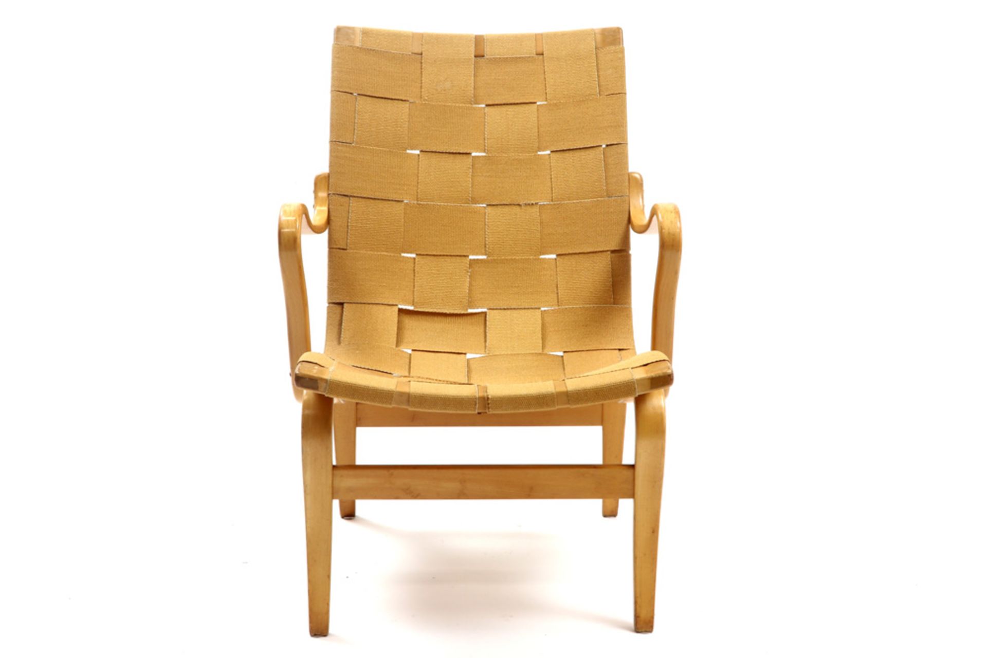 Bruno Mathsson marked "Eva" (design of 1934) armchair in bent plywood and solid birch frame with - Bild 2 aus 4