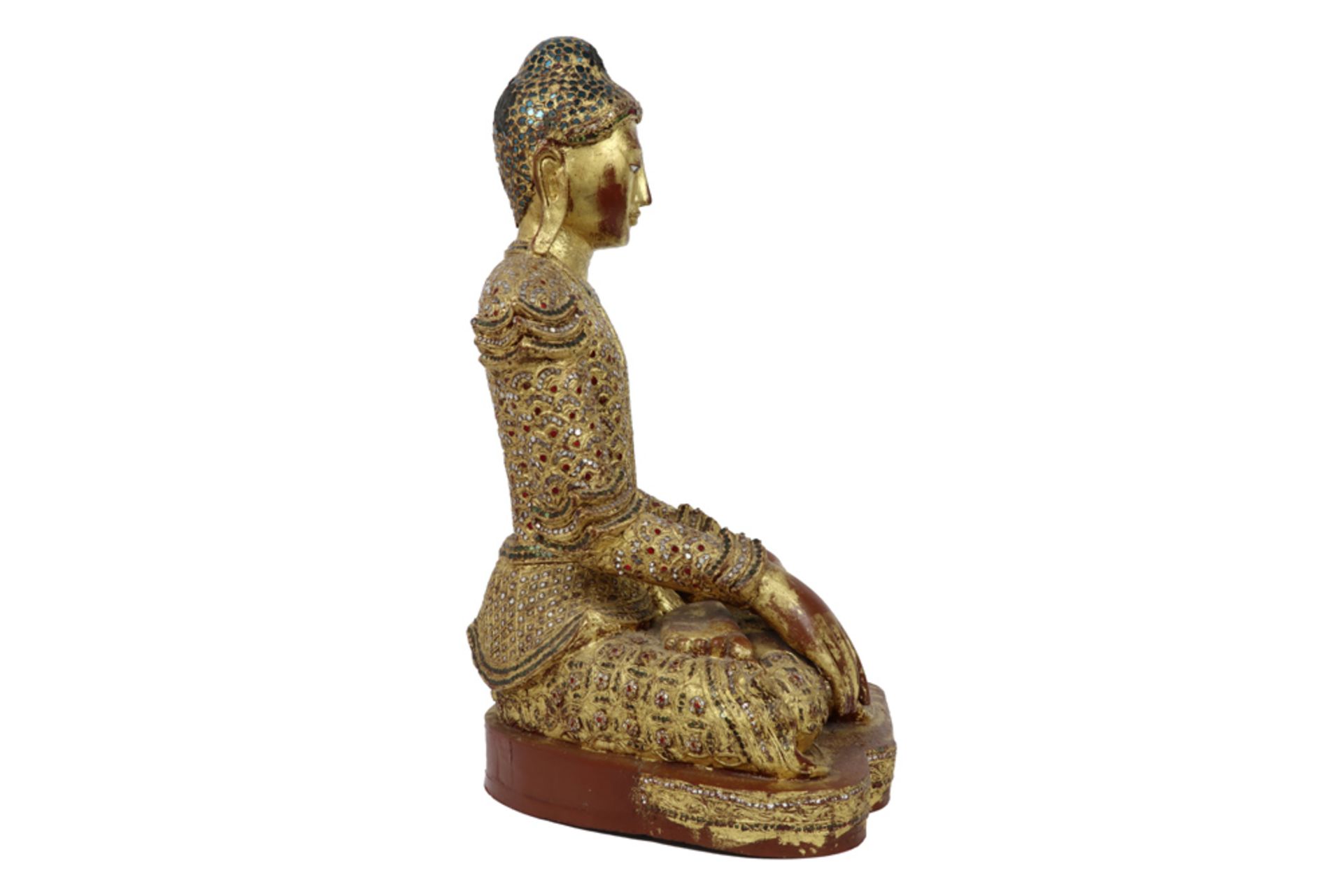 antique Burmese Mandalay period "Buddha" sculpture in gilded wood with inlay of glass || Antieke - Bild 3 aus 4