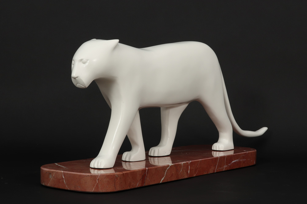 François Pompon signed "Panther" sculpture in bronze on a marble base - posthumous cast by Ebano - - Image 2 of 5