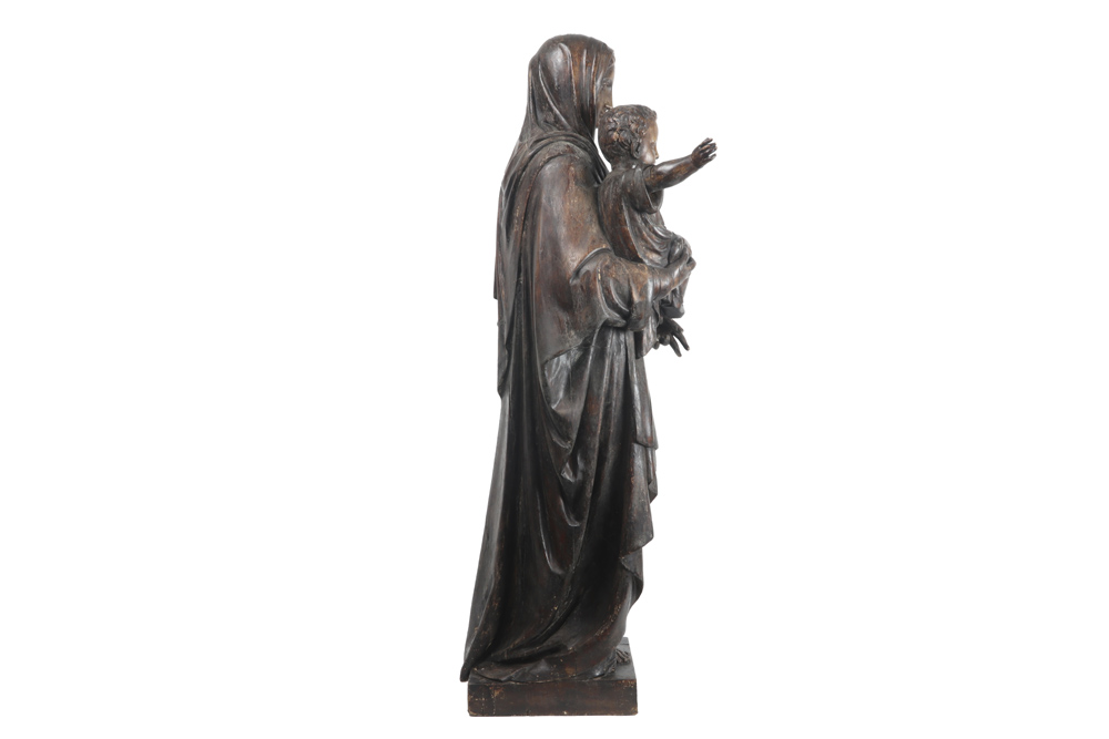 antique quite big "Mary and Child" sculpture in wood || Antieke vrij grote hout sculptuur : "Madonna - Image 2 of 6