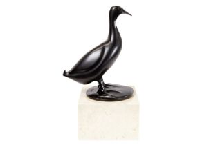 François Pompon signed "Grand Canard" sculpture in bronze with black patina posthumous cast by Ebano