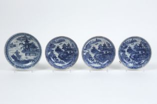 four small 18th Cent. Chinese plates in porcelain with a blue-white landscape decor || Lot van 4