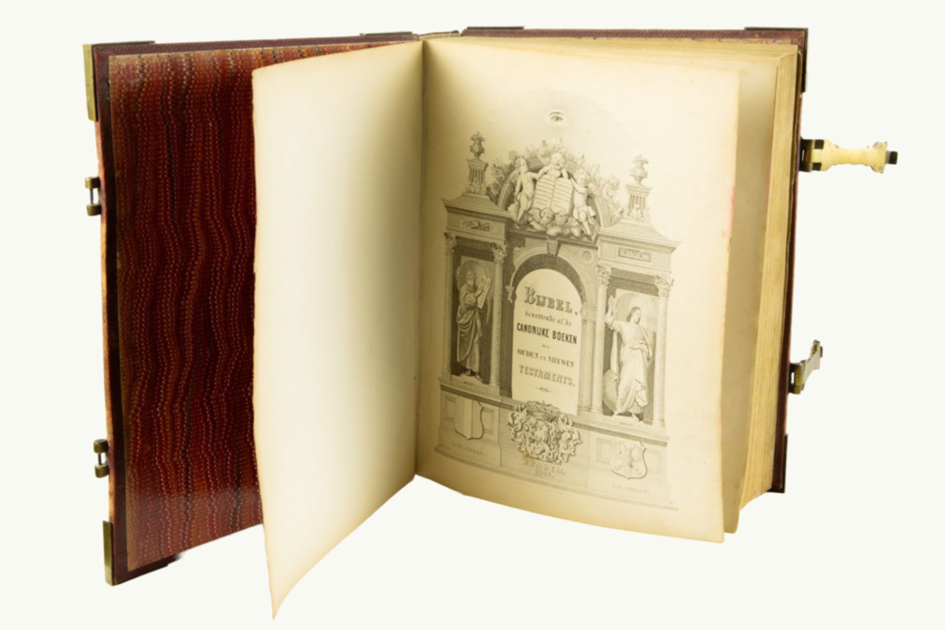 19th Cent. leather bound bible with mountings in brass, dated 1864 || Negentiende eeuwse in leder - Bild 2 aus 3