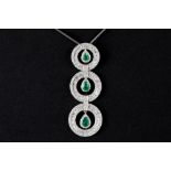 quite special pendant in white gold (18 carat) with ca 1,60 carat of Colombian emeralds and circa