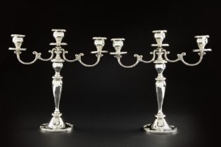 pair of American Gorham signed late Art Deco candelabras in marked sterling silver || GORHAM paar