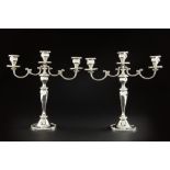 pair of American Gorham signed late Art Deco candelabras in marked sterling silver || GORHAM paar