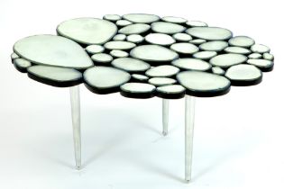 Olivier De Schrijver signed "Moon" design coffee table with its in antique mirror glass surrounded