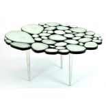 Olivier De Schrijver signed "Moon" design coffee table with its in antique mirror glass surrounded
