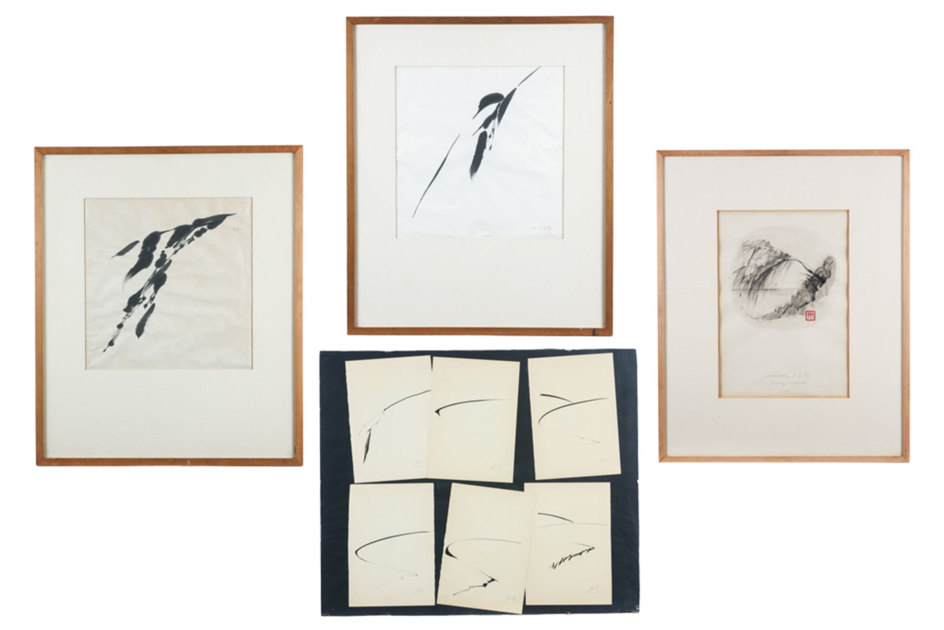 various lot of drawings in Chinese ink - signed Hugo Heyens || HEYENS HUGO (1942 - 1987) lot (4)